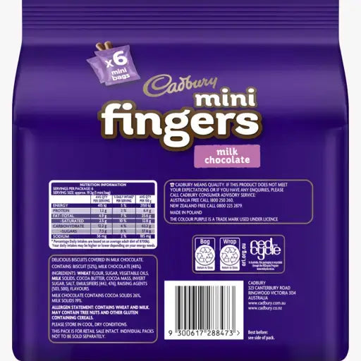 Wholesale Cadbury Mini Fingers 5pk 8x96.5g (Min 10 cases)