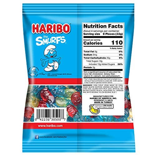 HARIBO Gummi Candy Smurfs sour 4 oz. Bag (Pack of 12) ($2.25/Unit)