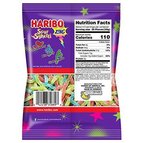 HARIBO Gummi Candy Sour S’ghetti 5 oz. Bag (Pack of 12) ($2.25/Unit)