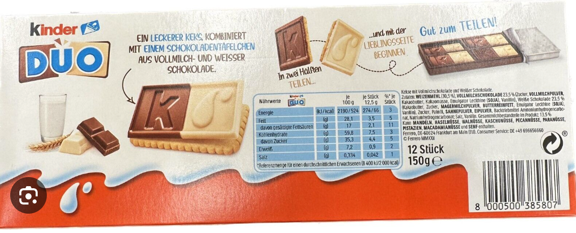 Kinder Due Chocolate 12x150g ($4.95/Unit)
